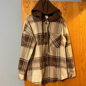 7th Ray Hooded Shacket - Sz XL - shades of brown.